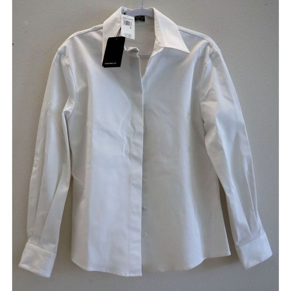 Sergio Hudson Women's Sz Medium White Textured Cuffed Sleeve Collared Shirt - Picture 1 of 11